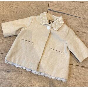 New Burberry Beige Wood Lace Peacoat Velvet Collar Coat